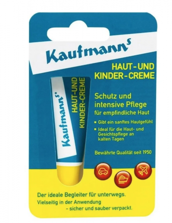 Kaufmann's Baby & Kinder Pflegecreme, 10 ml x 5st, Крем для чувствительной и сухой кожи Kaufmanns, детский защитный крем с витамином Е и цинком, мини формат, для лица и тела, 10 мл x 5 шт 