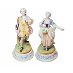 Набор статуэток винтажных &quot;Дама в разноцветном платье&quot; и &quot;Мужчина в ярком сюртуке&quot;, фарфор, 2 шт., 22 x 11 см, Германия, 1960-70гг.