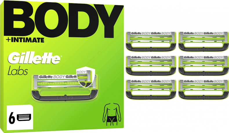 GILLETTE Rasierklingen, Labs Body & Intimate, 6 St, Джилетт Сменные кассеты Labs Body & Intimate для тела и интимных зон, 6 шт.