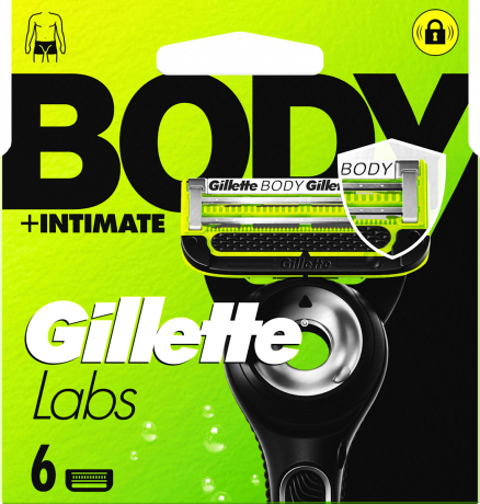 GILLETTE Rasierklingen, Labs Body & Intimate, 6 St, Джилетт Сменные кассеты Labs Body & Intimate для тела и интимных зон, 6 шт.