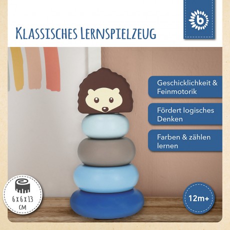 bieco Baby Stapelturm Holz Bausteine Igel 13 cm Motorik Steckspiel ab 1 Steckpyramide Stapelspielzeug Детская сборная башня