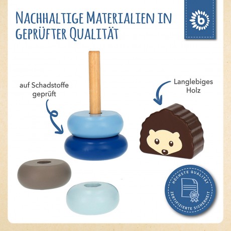 bieco Baby Stapelturm Holz Bausteine Igel 13 cm Motorik Steckspiel ab 1 Steckpyramide Stapelspielzeug Детская сборная башня