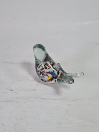 Фигурка винтажная Murano Glas "Птичка", прозрачное стекло с яркими вкраплениями, 8.5 см, Италия, 1960-70гг.