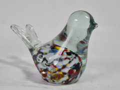 Фигурка винтажная Murano Glas &quot;Птичка&quot;, прозрачное стекло с яркими вкраплениями, 8.5 см, Италия, 1960-70гг.