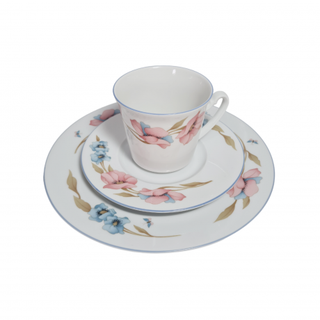 Сервиз чайный винтажный Winterling Marktleuthen Bavaria на 6 персон, с розовыми и голубыми цветами, фарфор, Германия, 1970-80гг.