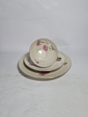 Чайное трио винтажное Mitterteich Bavaria &quot;Розовые гвоздики&quot;, фарфор, Германия, 1970-80гг.