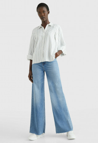 Tommy Hilfiger VERTICAL STRIPE Button-down blouse textured stripe ecru blue VERTICAL STRIPE Блузка на пуговицах фактурная полоса цвета экрю