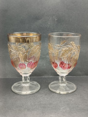 Бокалы для вина винтажные Romer &quot;Вишни&quot; , на ножке, с позолотой, стекло, 2 шт., 14 х 7.5 cм, Германия, 1960-70гг.