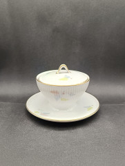 Соусник винтажный Thomas на подставке с крышкой, с пастельным декором, фарфор, 12 х 17 см, Германия, 1970-80гг.