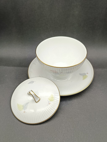 Соусник винтажный Thomas на подставке с крышкой, с пастельным декором, фарфор, 12 х 17 см, Германия, 1970-80гг.