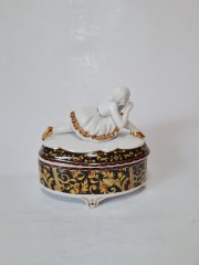 Винтажная Керамическая шкатулка &quot;Балерина&quot; с позолотой и росписью под хохлому, 16смx14см Германия, 1960-70гг.