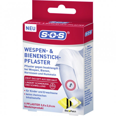 SOS Wespen- und Bienenstichpflaster, 5 Stuck, SOS Пластырь от укусов ос и пчел, с сахарозой, вытягивает яд осмосом, 5 шт.