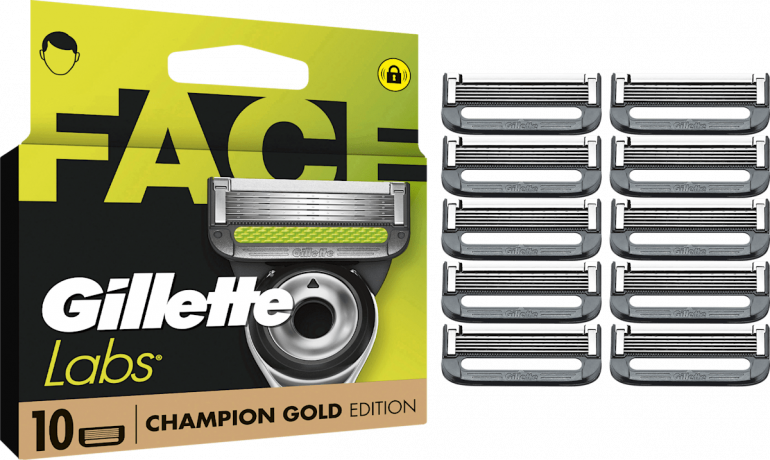 GILLETTE Rasierklingen, Labs Face Gold, 10 St, Джилетт Сменные кассеты Labs Face Gold для мужской бритвы, 10 шт.