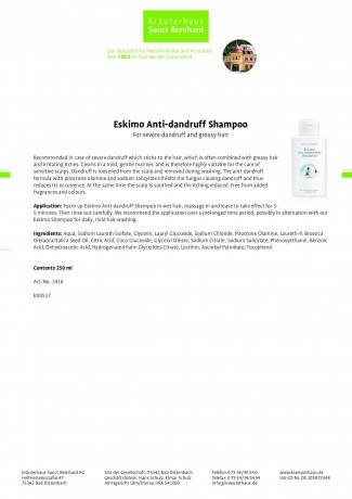 Krauterhaus Sanct Bernhardt Eskimo Anti-dandroff Shampoo, 250 мл