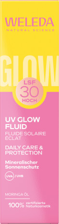 WELEDA UV Glow Fluid LSF 30, 30 ml, Солнцезащитный флюид для лица SPF 30 с маслом моринги и сияющими пигментами, без отдушки, 30 мл