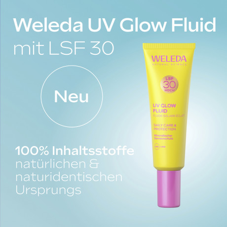 WELEDA UV Glow Fluid LSF 30, 30 ml, Солнцезащитный флюид для лица SPF 30 с маслом моринги и сияющими пигментами, без отдушки, 30 мл