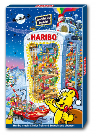 HARIBO Adventskalender 2026 300g x 2stl, 48 Fruchtgummi- und Kaubonbon-Ueberraschungen, HARIBO Адвент-календарь 2026 с мармеладом и жевательными конфетами HARIBO и MAOAM, 48 сюрпризов, 300 г x 2 шт