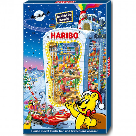 HARIBO Adventskalender 2026 300g x 2stl, 48 Fruchtgummi- und Kaubonbon-Ueberraschungen, HARIBO Адвент-календарь 2026 с мармеладом и жевательными конфетами HARIBO и MAOAM, 48 сюрпризов, 300 г x 2 шт