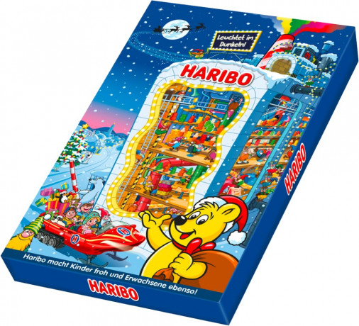 HARIBO Adventskalender 2026 300g x 2stl, 48 Fruchtgummi- und Kaubonbon-Ueberraschungen, HARIBO Адвент-календарь 2026 с мармеладом и жевательными конфетами HARIBO и MAOAM, 48 сюрпризов, 300 г x 2 шт