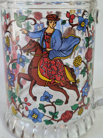 Немецкая пивная кружка винтажная BMF с крышкой, стекло / олово, 0.5 л, 18 см, Германия, 1960-70гг.