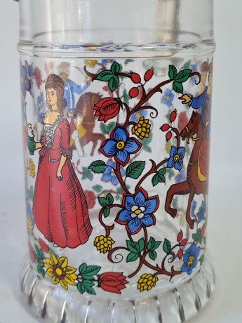 Немецкая пивная кружка винтажная BMF с крышкой, стекло / олово, 0.5 л, 18 см, Германия, 1960-70гг.