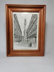 Картина винтажная Firenze &quot;Галерея Уффици&quot; / худ. Dosso, графика, в деревянной раме, 37,5 х 27,5 см, Италия, 1960-70гг.