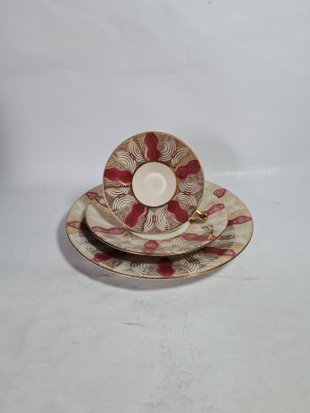 Чайное трио винтажное Bareuther Waldsassen Bavaria / 65 er с розово-золотым декором, фарфор, Германия, 1970-80гг.