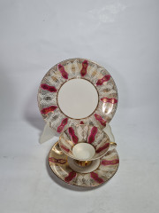 Чайное трио винтажное Bareuther Waldsassen Bavaria / 65 er с розово-золотым декором, фарфор, Германия, 1970-80гг.