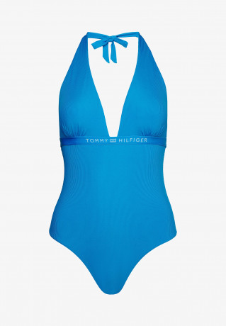 Tommy Hilfiger HALTER ONE PIECE Swimsuit shocking blue КОМБИНЕЗОН HALTER Купальник шокирующий синий