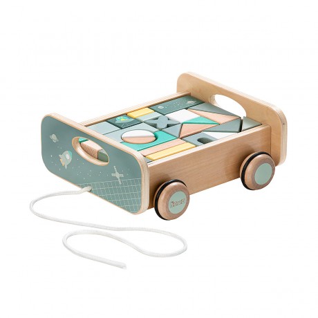 howa Nachziehwagen mit 25 Holzbausteinen space Тележка с 25 деревянными строительными блоками