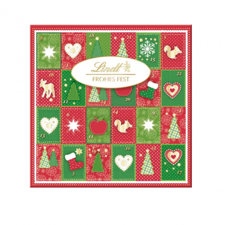 Lindt Frohes Fest Mini Tisch 115g х 3STK, Адвент календарь 2025, 24 сладких сюрприза, 115 грамм x 3 штуки