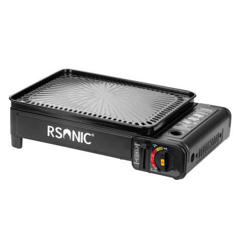 Mianova Mianova Gaskocher Campingkocher Tischgrill + Grillplatte + 4 Spiesse, Gaskocher im Koffer fur Gaskartuschen Gasflaschen- Outdoor BBQ Barbecue Grill Gas Camping Kocher Herd Grillrost Schwarz Газовая плита Mianova Кемпинговая плита Настольный гриль