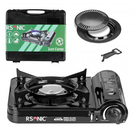 Mianova Mianova Gaskocher 1 flammig Gaskocher Campingkocher Grillplatte Set, Outdoor BBQ Barbecue Grill Rost Platte Gas Camping Herd Kocher Tischgrill Notfall Campingherd Notfallkocher Газовая плита Mianova, газовая плита с 1 пламенем, походная плита, ко