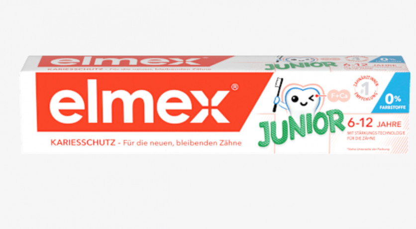 elmex Zahnpasta Kinder Junior 6-12 Jahren 75 ml x 4stk, Детская зубная паста для детей 6-12 лет с комплексом Neo-Aminex для защиты от кариеса, 75 мл x 4 шт 