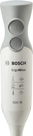 BOSCH BOSCH Stabmixer ErgoMixx MSM66110 Edelstahl-Mixfuss 4-Klingen 600W weiss/grau Ручной блендер BOSCH ErgoMixx MSM66110, ножка для смешивания из нержавеющей стали, 4 лезвия, 600 Вт, белый/серый