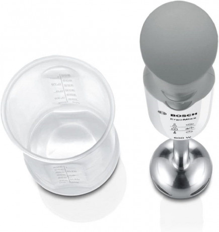 BOSCH BOSCH Stabmixer ErgoMixx MSM66110 Edelstahl-Mixfuss 4-Klingen 600W weiss/grau Ручной блендер BOSCH ErgoMixx MSM66110, ножка для смешивания из нержавеющей стали, 4 лезвия, 600 Вт, белый/серый