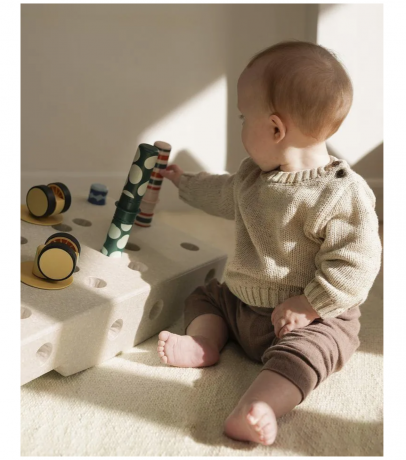 MODU Baby Activity Set 0-12 months, Мягкий развивающий конструктор, сенсорная игрушка для детей 0-1 год, 12 игровых активностей, безопасный EPP, песочный/желтый