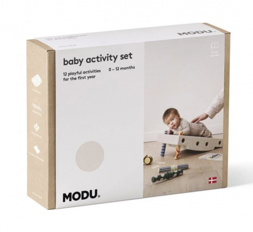 MODU Baby Activity Set 0-12 months, Мягкий развивающий конструктор, сенсорная игрушка для детей 0-1 год, 12 игровых активностей, безопасный EPP, песочный/желтый