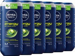 NIVEA MEN 3in1 Duschgel Energy, 1500 ml (6x250 ml), Нивеа Мужской гель для душа и волос, натуральная мята, 24ч свежесть, набор, 1500 мл