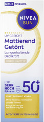 NIVEA SUN Breathable UV Gesicht Mattierend Getont Heller Hauttyp LSF 50+, 40 ml, Нивеа Солнцезащитный крем для лица тонирующий матирующий, SPF 50+, для светлой кожи, 40 мл