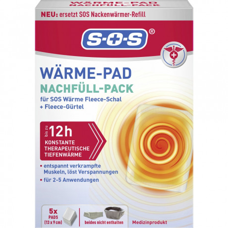 SOS 5er Nachfull-Pack Warme-Pad, 5 Stuck, SOS Сменные согревающие подушечки, для флисового пояса и шарфа, глубокое прогревание мышц и суставов, 5 шт.