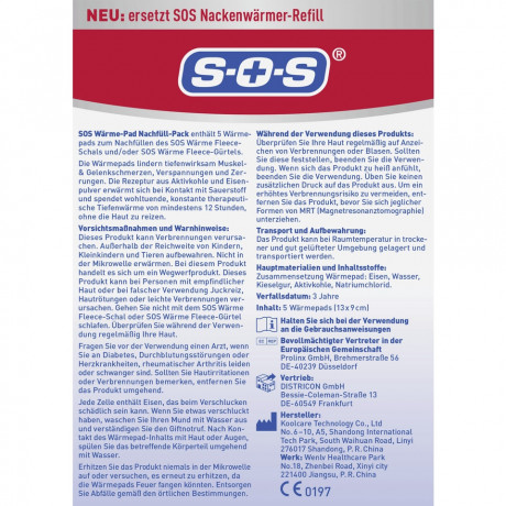 SOS 5er Nachfull-Pack Warme-Pad, 5 Stuck, SOS Сменные согревающие подушечки, для флисового пояса и шарфа, глубокое прогревание мышц и суставов, 5 шт.