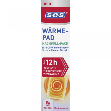 SOS 5er Nachfull-Pack Warme-Pad, 5 Stuck, SOS Сменные согревающие подушечки, для флисового пояса и шарфа, глубокое прогревание мышц и суставов, 5 шт.