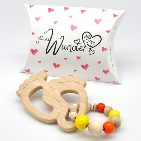 glucksWunder Holz Greifling Beissring Babyfusschen mit Geschenkverpackung Деревянное кольцо для прорезывания зубов детские ножки с подарочной коробкой
