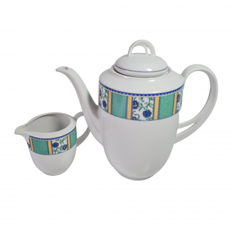 Набор для чая винтажный Winterling Bavaria с бирюзово-синим декором, чайник, молочник, фарфор, Германия, 1960-70гг.