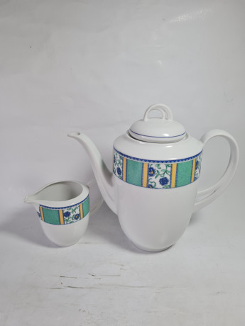 Набор для чая винтажный Winterling Bavaria с бирюзово-синим декором, чайник, молочник, фарфор, Германия, 1960-70гг.