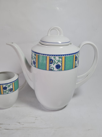 Набор для чая винтажный Winterling Bavaria с бирюзово-синим декором, чайник, молочник, фарфор, Германия, 1960-70гг.