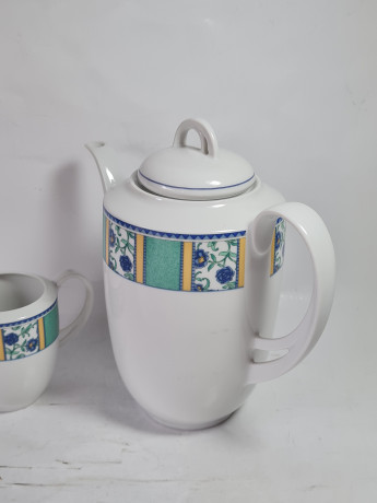 Набор для чая винтажный Winterling Bavaria с бирюзово-синим декором, чайник, молочник, фарфор, Германия, 1960-70гг.