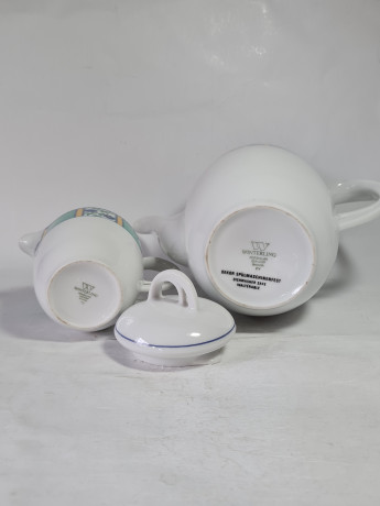 Набор для чая винтажный Winterling Bavaria с бирюзово-синим декором, чайник, молочник, фарфор, Германия, 1960-70гг.