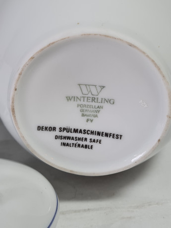 Набор для чая винтажный Winterling Bavaria с бирюзово-синим декором, чайник, молочник, фарфор, Германия, 1960-70гг.